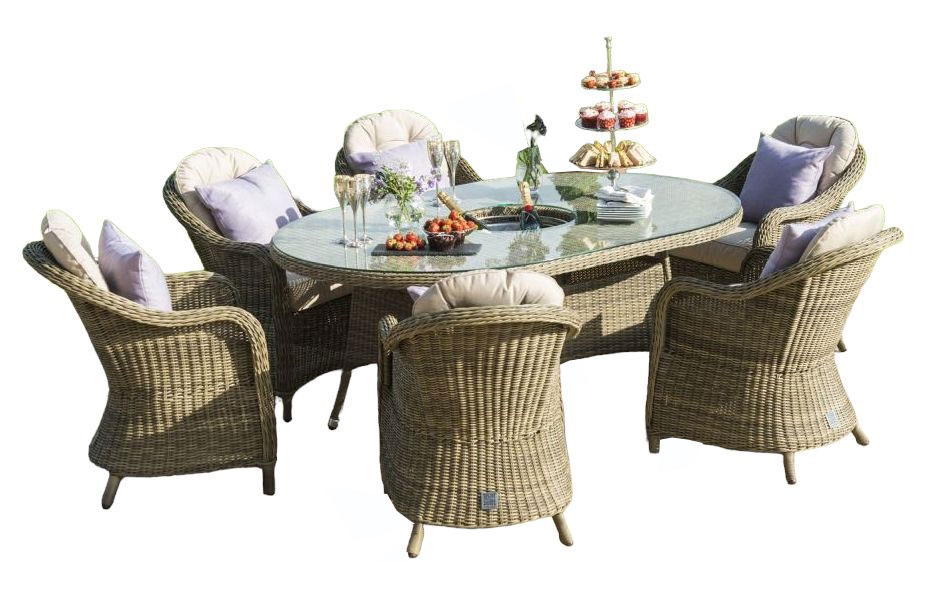 Maze Winchester Heritage 6 Seat Oval Rattan Dining Set With Ice Bucket