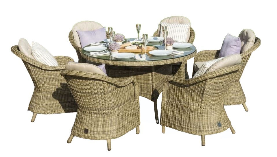 Maze Winchester Heritage 6 Seat Round Rattan Dining Set With Ice Bucket And Lazy Susan