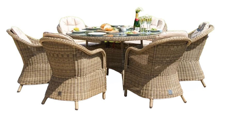 Maze Winchester Heritage 6 Seat Round Rattan Fire Pit Dining Set With Lazy Susan