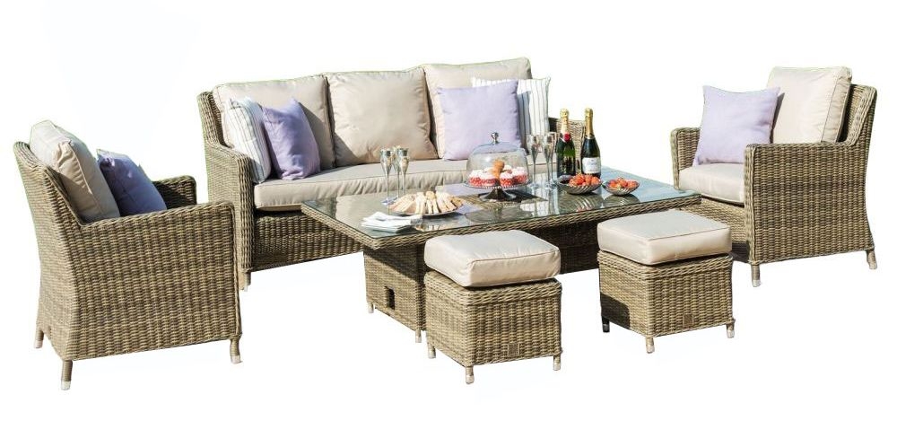 Maze Winchester Rattan Sofa Dining Set With Ice Bucket And Rising Table