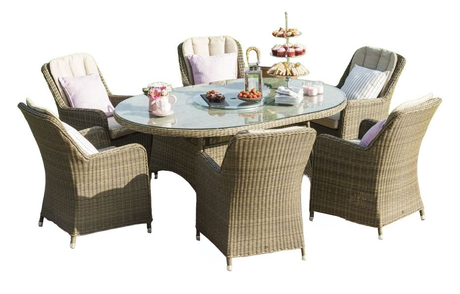 Maze Winchester Venice 6 Seat Oval Rattan Dining Set With Ice Bucket And Lazy Susan