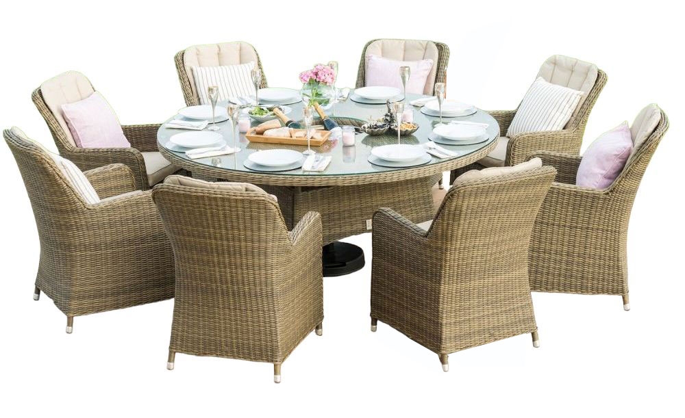 Maze Winchester Venice 8 Seat Round Rattan Dining Set With Ice Bucket And Lazy Susan