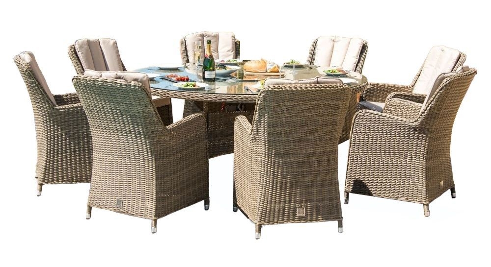 Maze Winchester Venice 8 Seat Round Rattan Fire Pit Dining Set With Lazy Susan