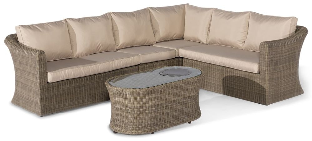 Maze Winchester Large Corner Rattan Sofa Set With Fire Pit Coffee Table