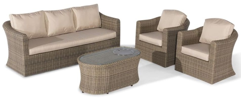 Maze Winchester Rattan 3 Seat Sofa With Armchair And Fire Pit Coffee Table