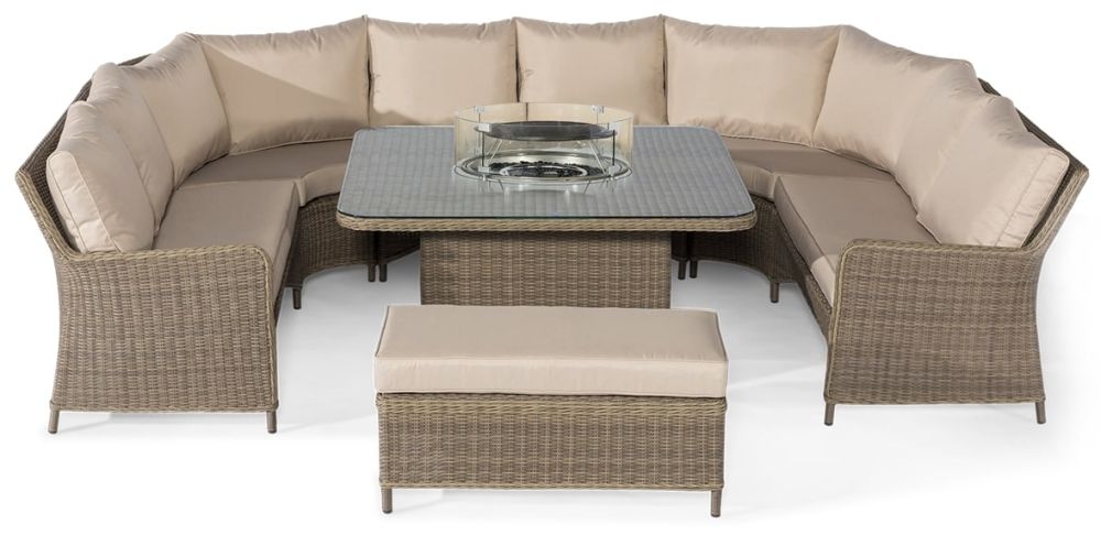Maze Winchester Royal U Shape Rattan Sofa Set With Gas Fire Pit Table