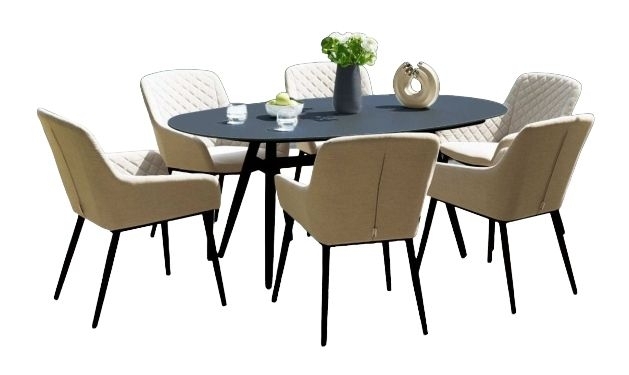 Maze Lounge Outdoor Zest Taupe Fabric 6 Seat Oval Dining Set