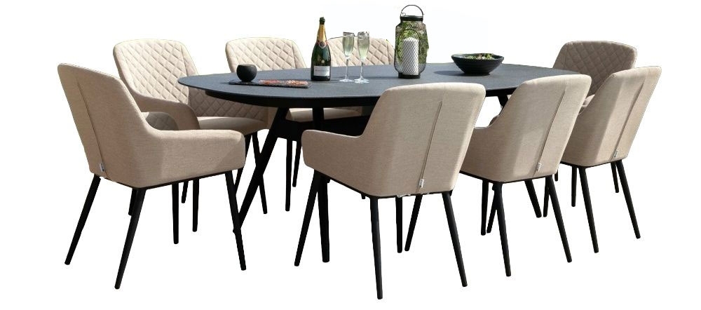 Maze Lounge Outdoor Zest Taupe Fabric 8 Seat Oval Dining Set