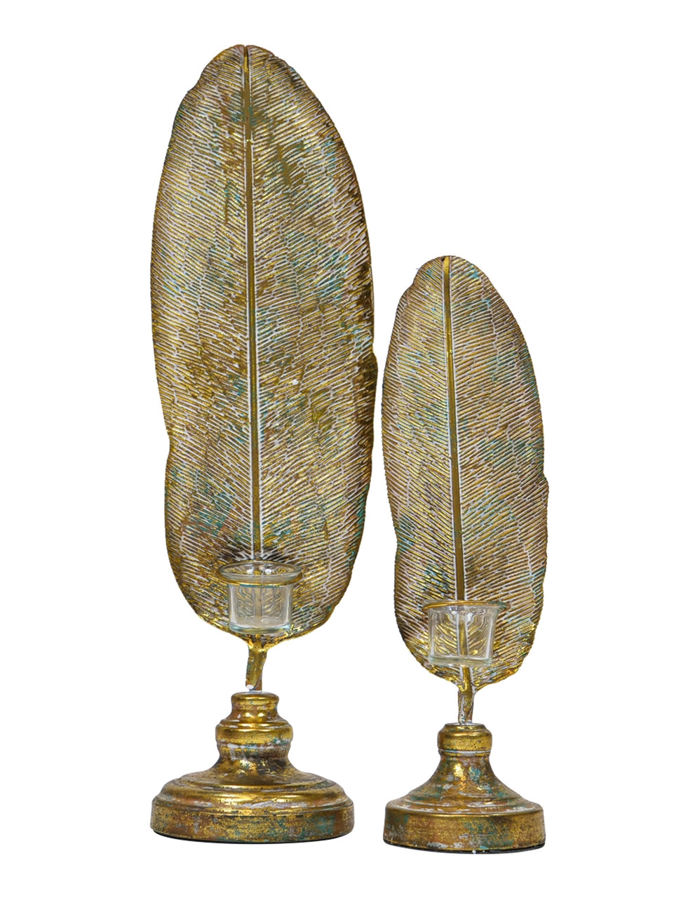 Mindy Brownes Feather Painted Gold Leaf Sculpture Set Of 2