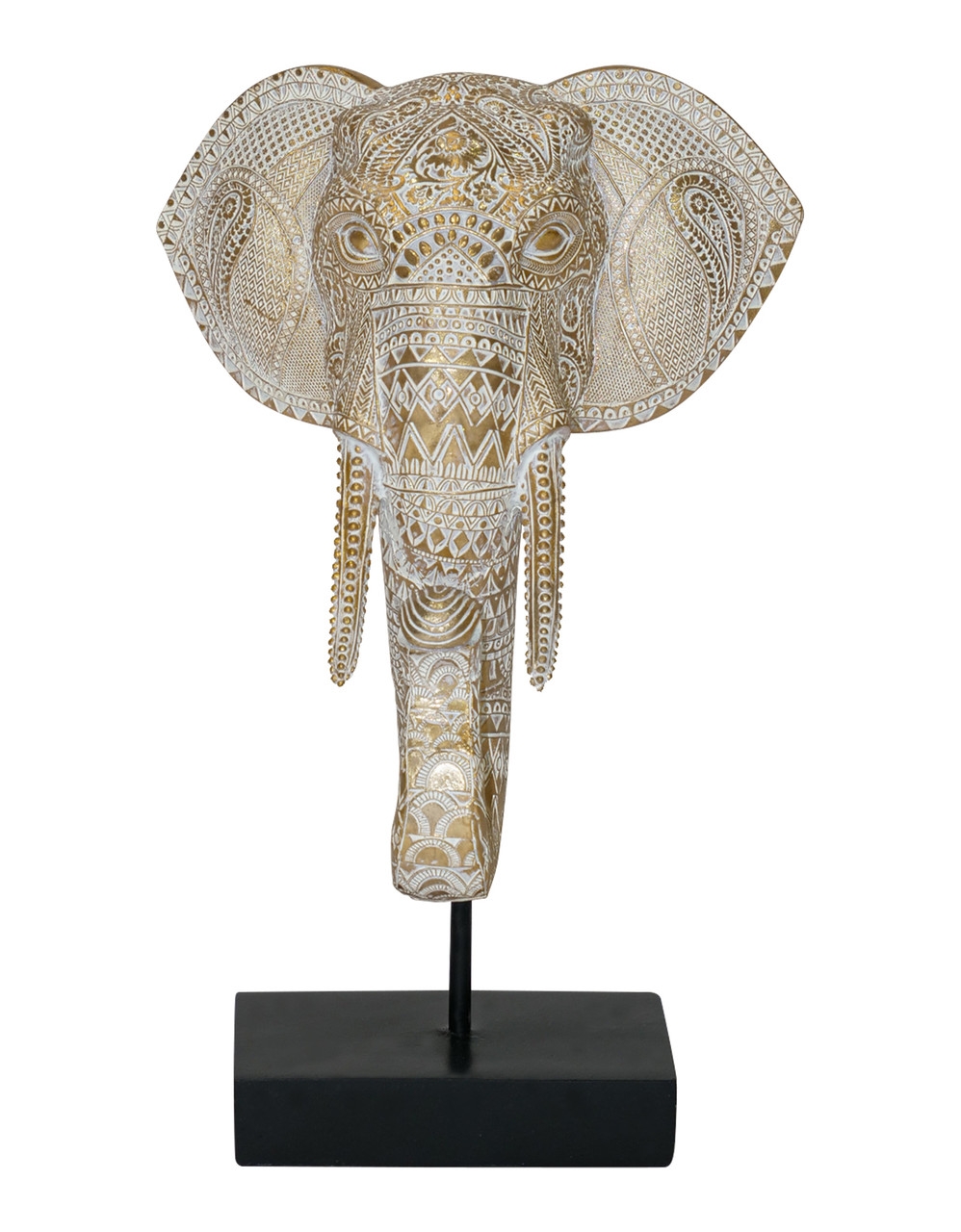 Mindy Brownes Elephant Gold And White Large Head Sculpture Set Of 2