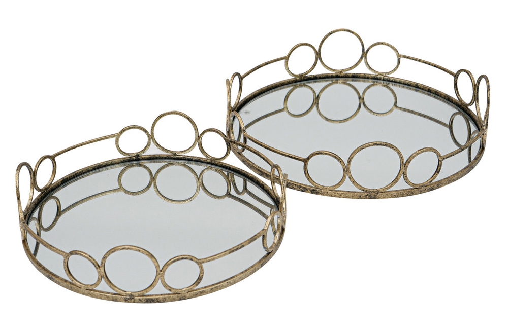 Mindy Brownes Remy Mirrored Antique Gold Trays Set Of 4