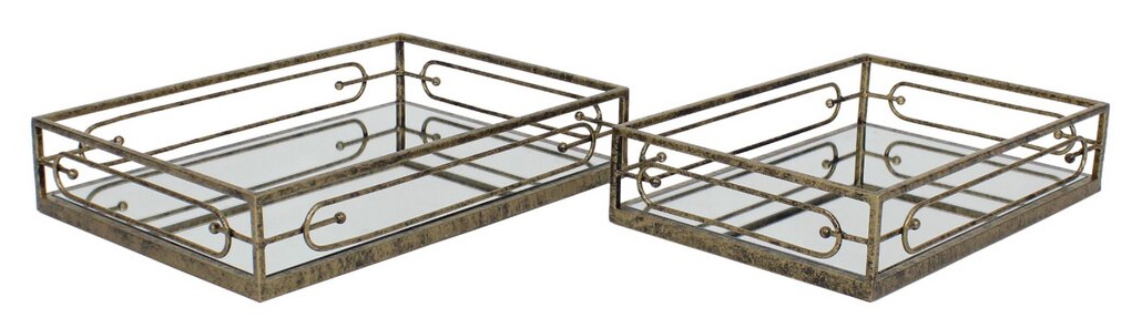 Mindy Brownes Estela Antique Gold Mirrored Trays Set Of 2