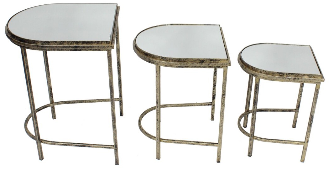 Mindy Brownes India Antique Brass Mirrored Top Nest Of Tables Set Of 3