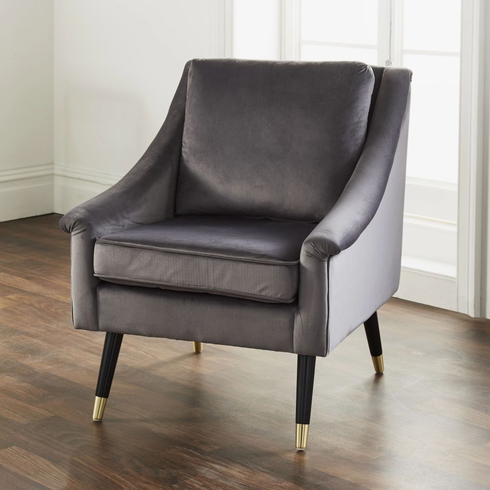 Grey Velvet Fabric Armchair