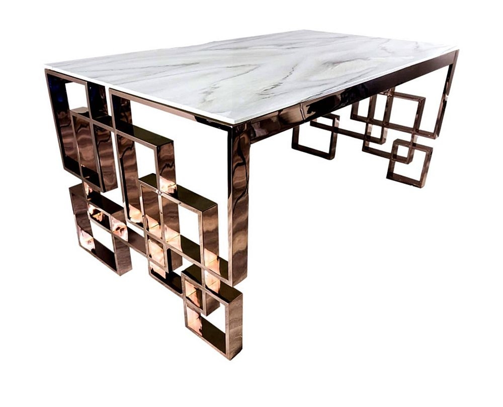 Marble Glass And Rose Gold 160cm Dining Table