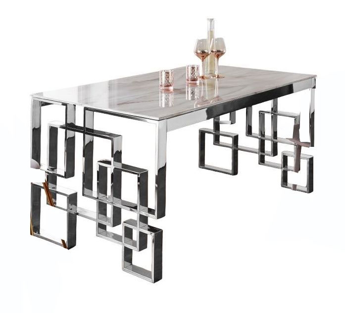 Marble Glass And Silver 160cm Dining Table