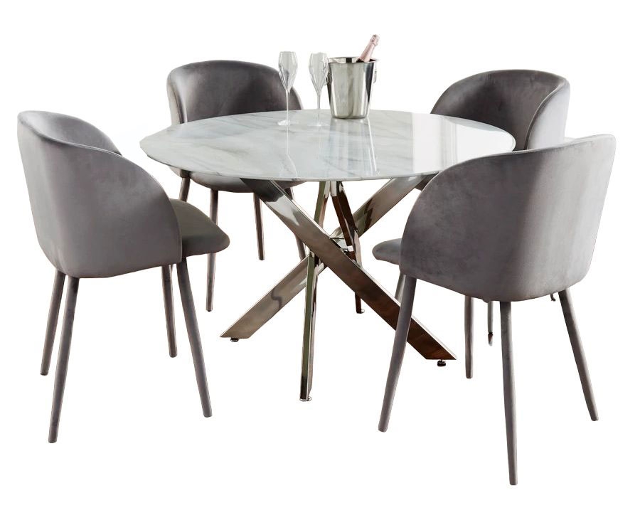 Marble Glass And Silver Plated 120cm Round Dining Table