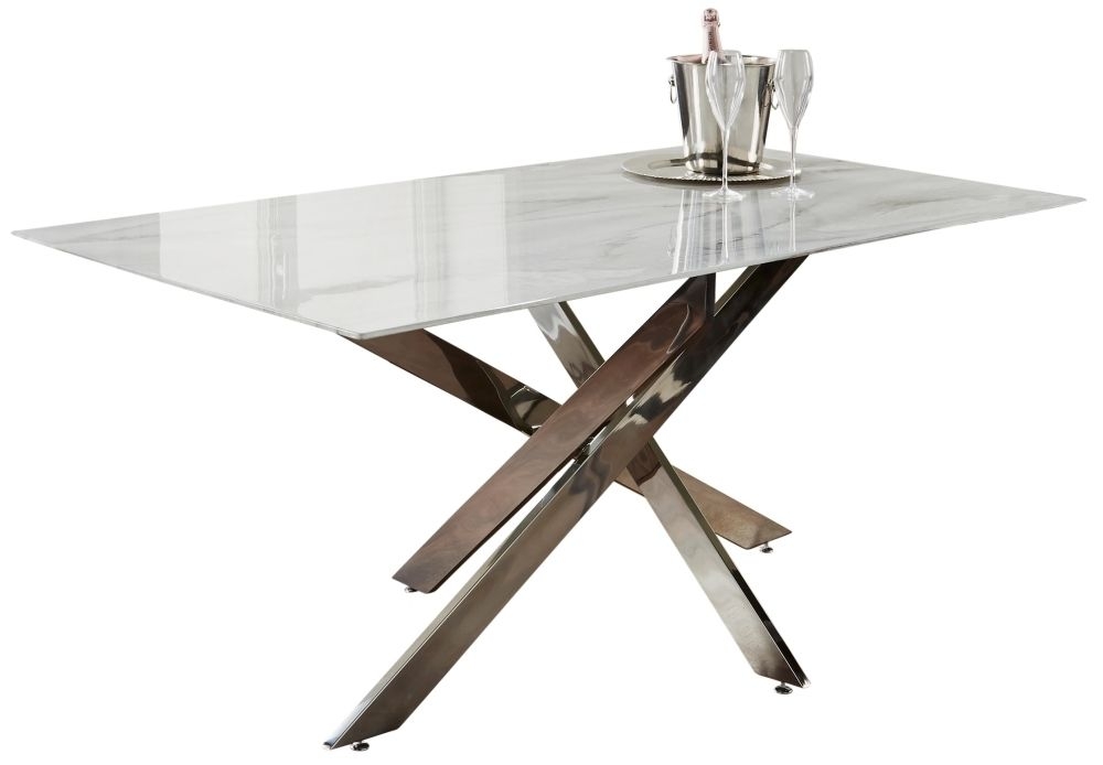 Marble Glass And Silver Plated 160cm Dining Table