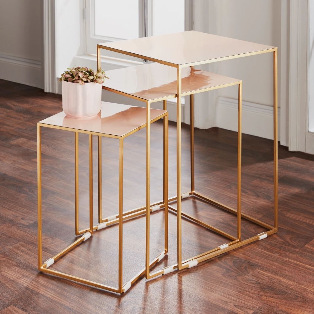 Pale Pink And Gold Nest Of 3 Tables