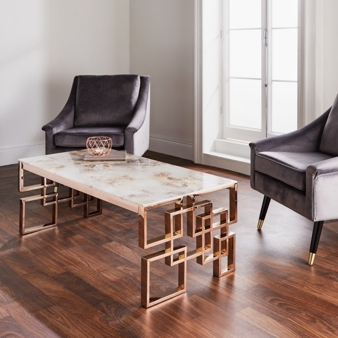 Marble Glass And Rose Gold Coffee Table