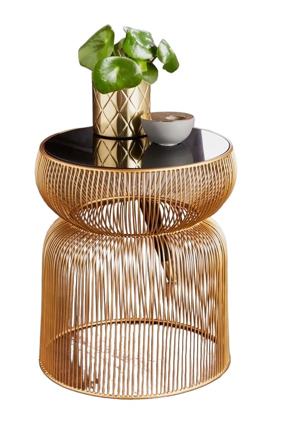 Curve Black Glass And Gold Round Side Table
