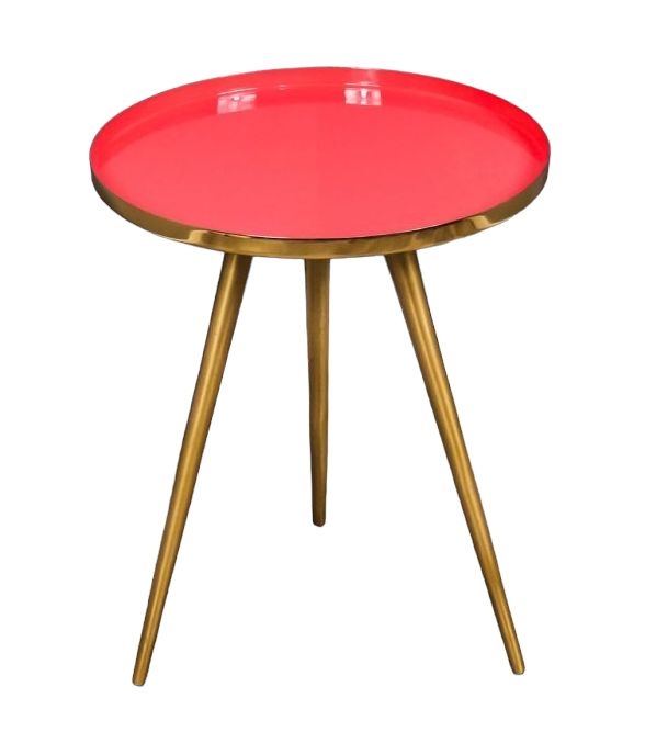 Enamel Tray Coral And Gold Round Side Table