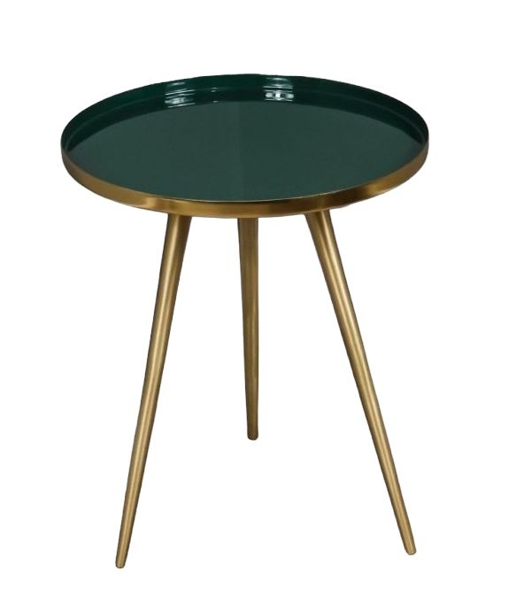 Enamel Tray Green And Gold Round Side Table
