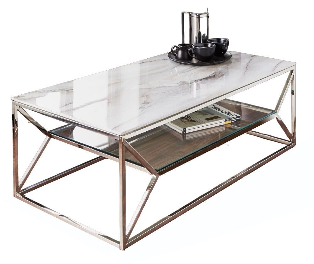 Marble Glass And Chrome Coffee Table