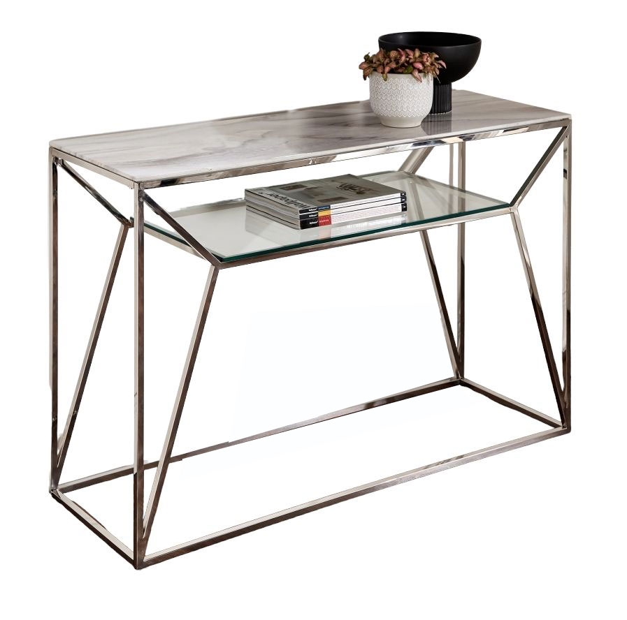 Marble Glass And Silver Console Table