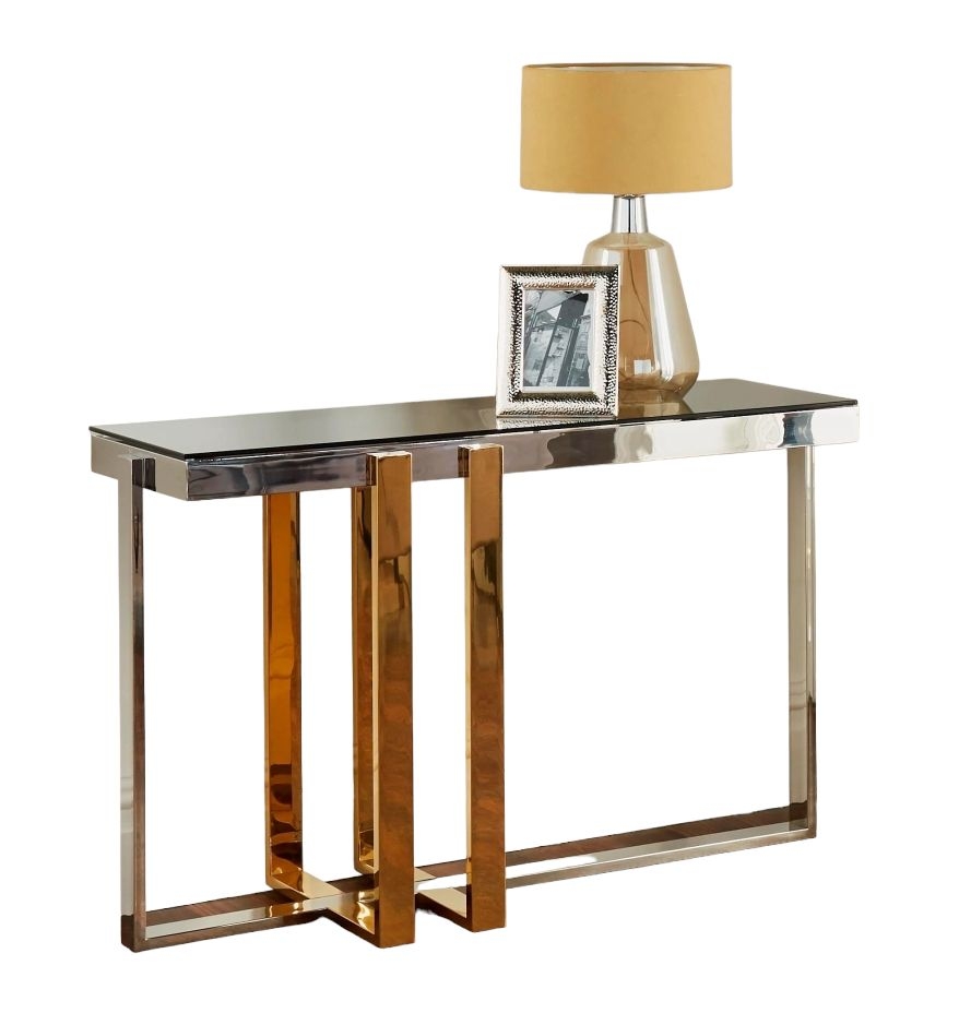 Noble Gold And Silver Glass Console Table