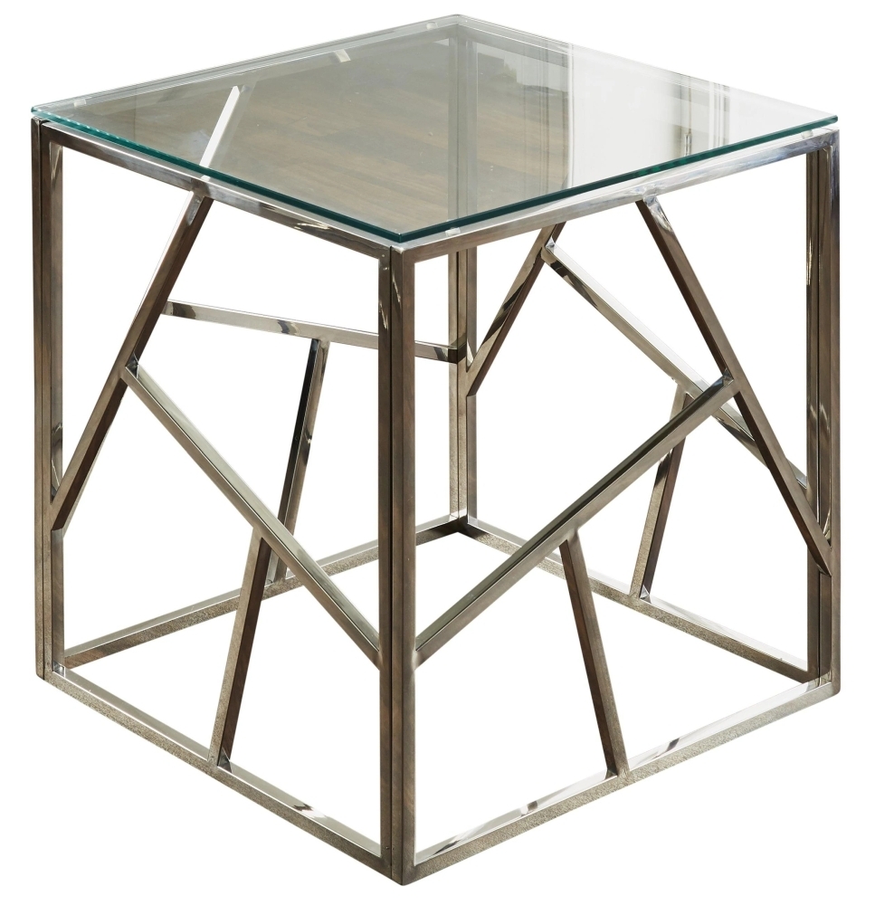 Geometric Silver And Glass Side Table