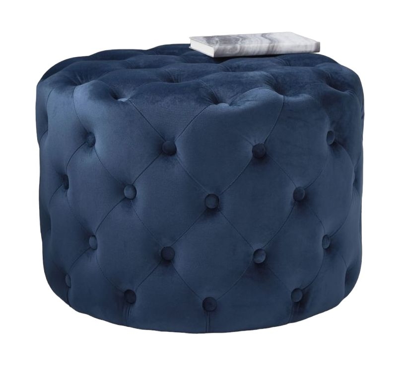 Mystique Blue Tufted Velvet Round Pouffe