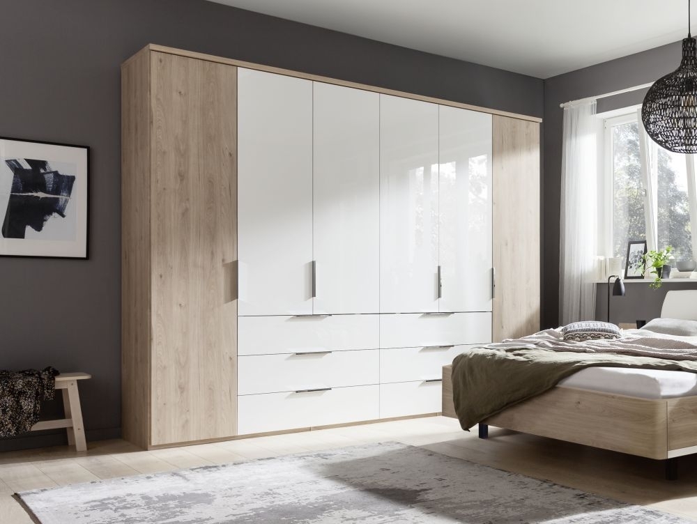 Nolte Concept Me 200 Imitation Sonoma Oak And Gloss White 6 Door 6 Drawer Combi Wardrobe 300cm