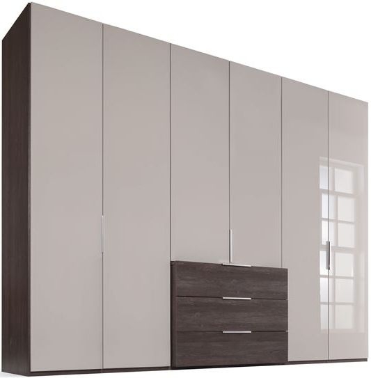 Nolte Concept Me 220 Imitation Macadamia Walnut And Perla Glass 6 Door 3 Drawer Combi Wardrobe 300cm