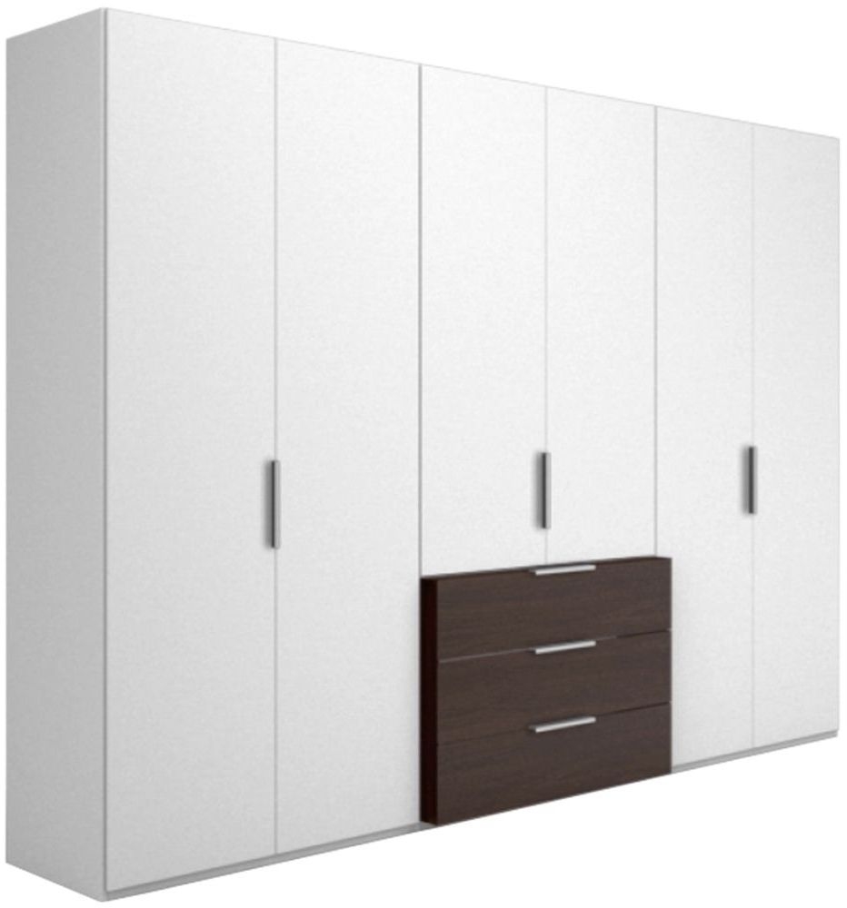 Nolte Concept Me 220 Polar White And Imitation Macadamia Walnut 6 Door 3 Drawer Combi Wardrobe 300cm