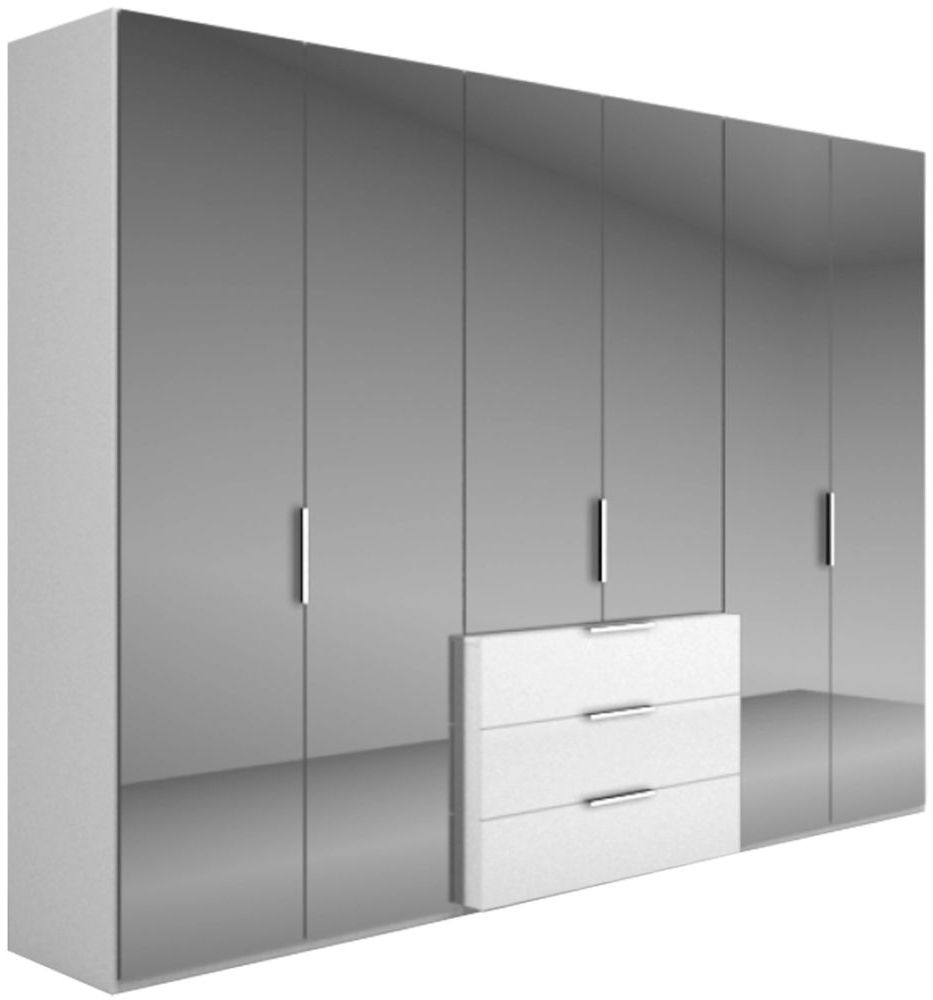 Nolte Concept Me 220 Silk Grey And Grey Mirror 6 Door 3 Drawer Polar White Combi Wardrobe 300cm