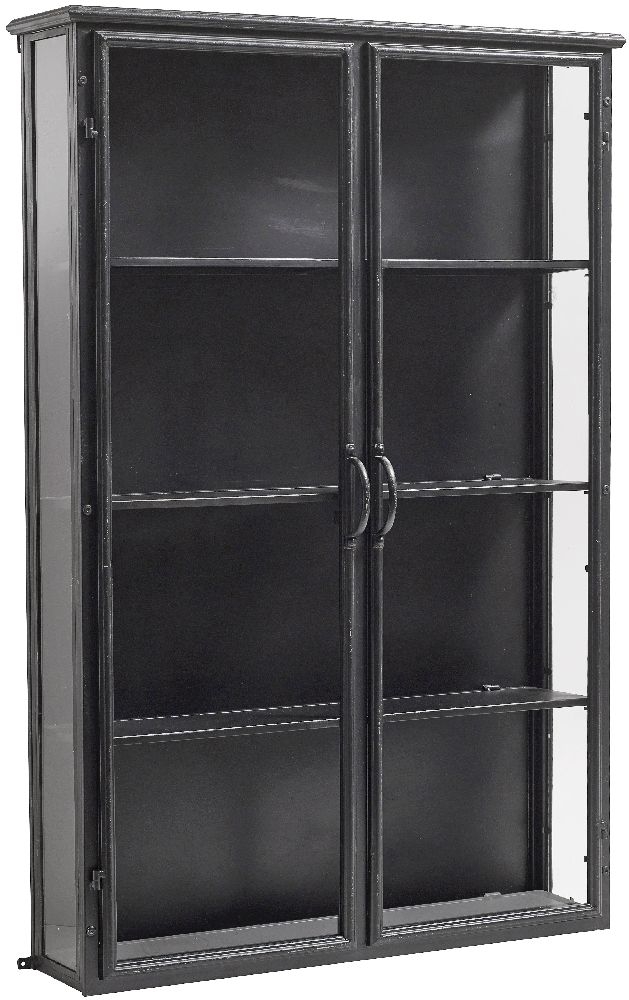 Nordal Downtown Black 2 Door Glass Wide Wall Display Cabinet