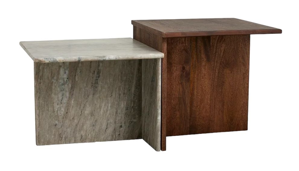 Nordal Odta Wood And Marble Low Coffee Table