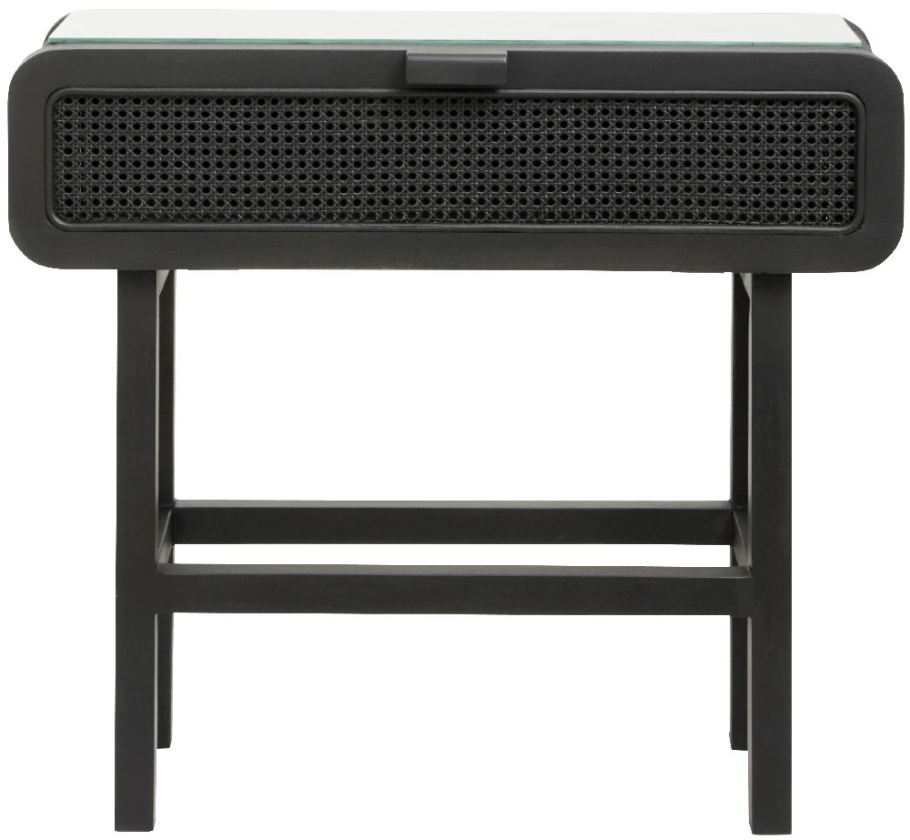 Nordal Merge Black Rattan Console Table With Glass Top