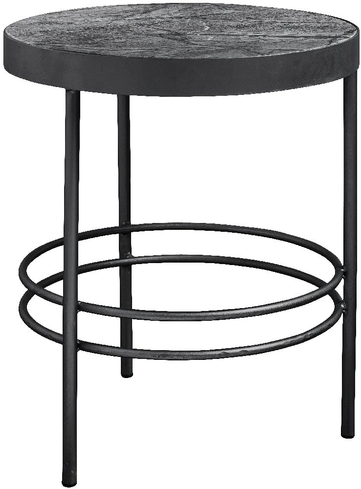 Nordal Midnight Grey Marble Round Side Table