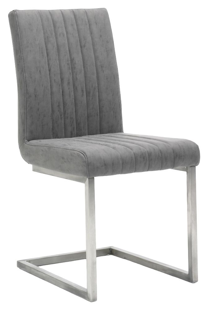 Pleat Grey Faux Leather And Chrome Cantilever Dining Chair Sold In Pairs
