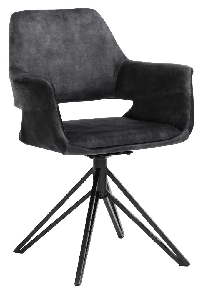 Katy Aurora Velours Anthracite Fabric Dining Armchair Sold In Pairs