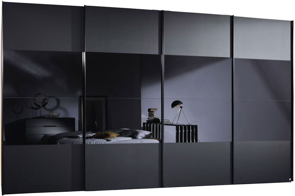 Rauch 20up Front 3a 4 Door Black Gloss Sliding Wardrobe 380cm