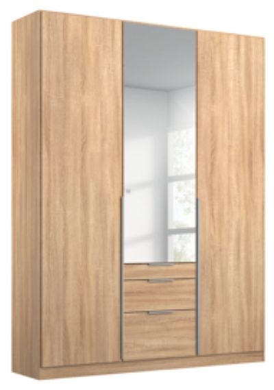 Rauch Alabama Sonoma Oak 3 Door 3 Drawer Combi Wardrobe With 1 Mirror Front 136cm