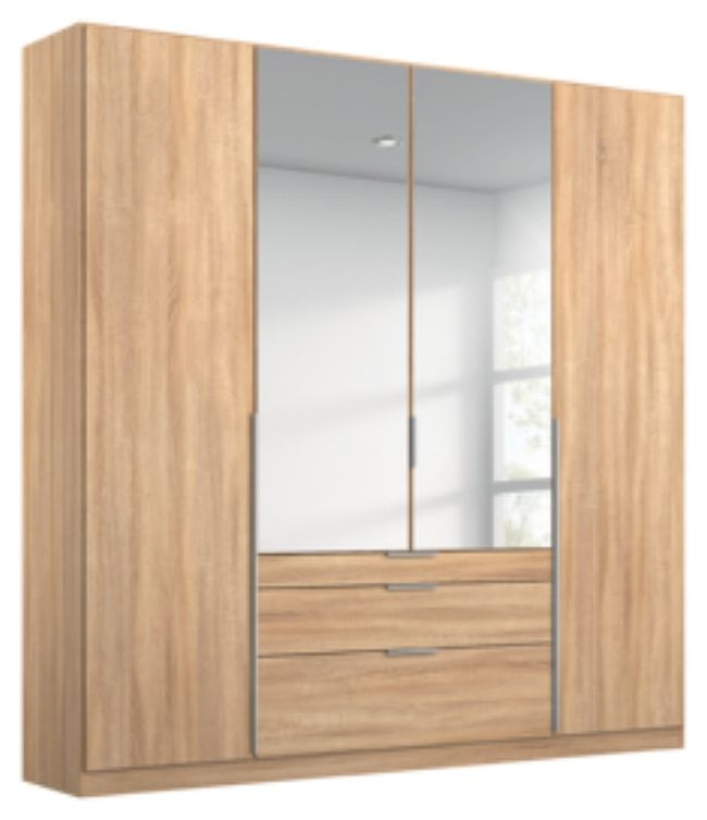 Rauch Alabama Sonoma Oak 4 Door 3 Drawer Combi Wardrobe With 1 Mirror Front 181cm