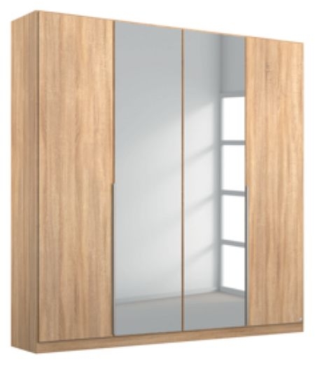 Rauch Alabama Sonoma Oak 4 Door Wardrobe With 2 Mirror Front 181cm