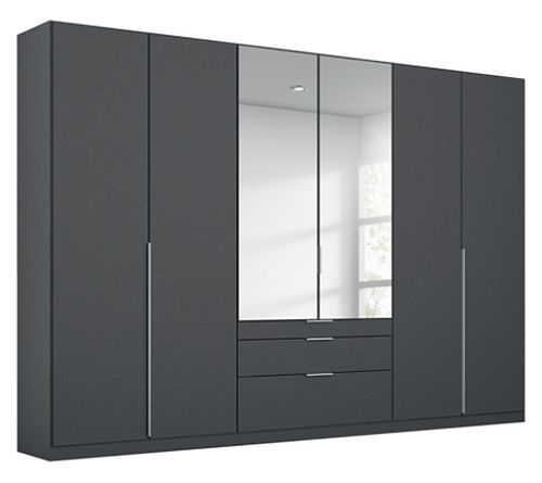 Rauch Alabama Metallic Grey 6 Door 3 Drawer Combi Wardrobe With 2 Mirror Front 271cm