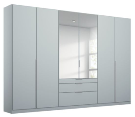 Rauch Alabama Silk Grey 6 Door 3 Drawer Combi Wardrobe With 2 Mirror Front 271cm