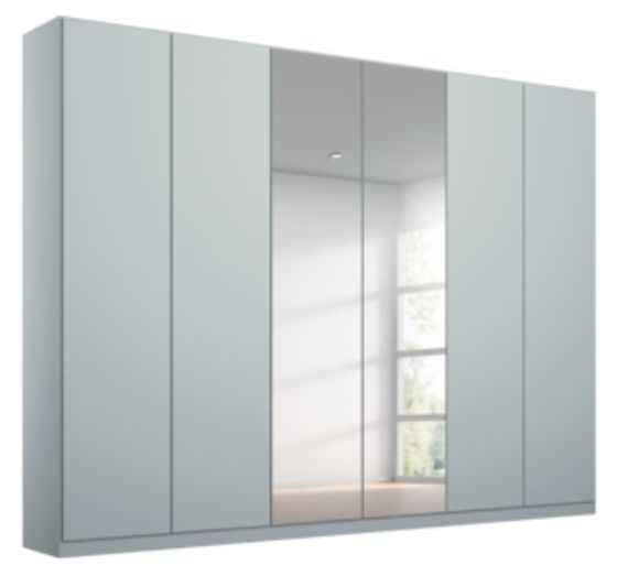 Rauch Alabama Silk Grey 6 Door Wardrobe With 2 Mirror Front 271cm