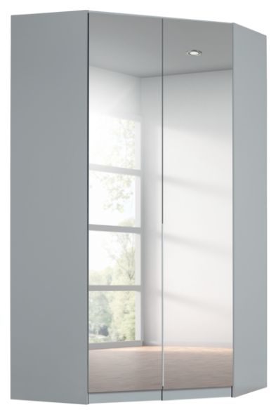 Rauch Alabama Silk Grey 2 Door Corner Wardrobe With Mirror Front 117cm